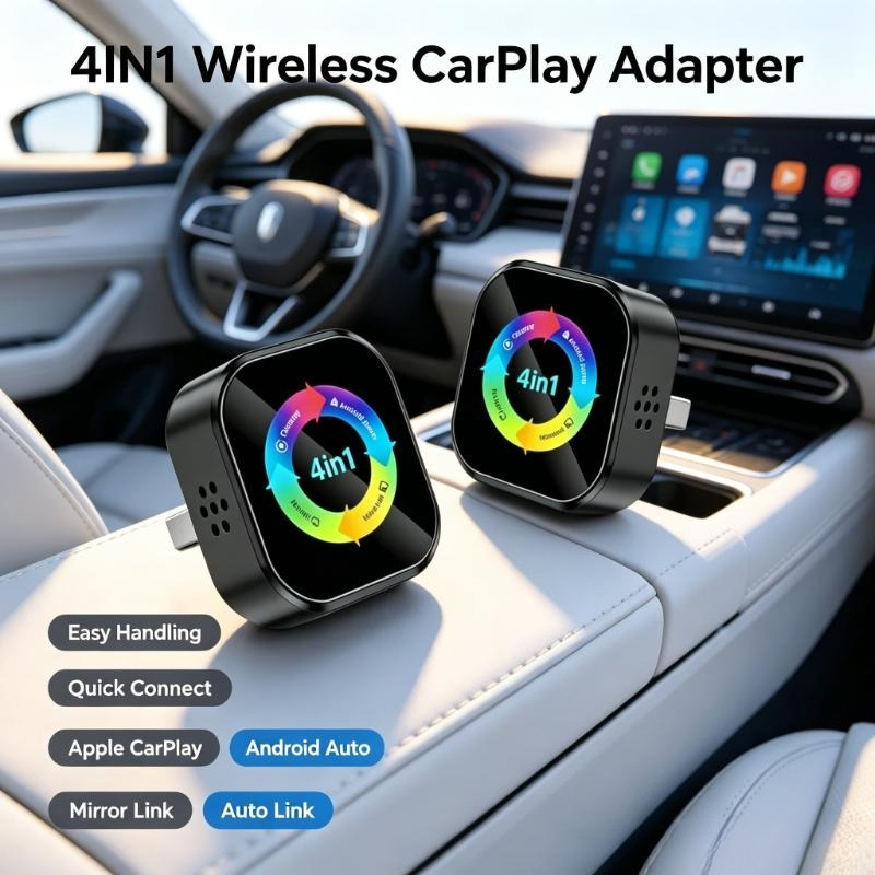 Car Accessories Useful - 使いやすい4IN1ワイヤレスCarPlayアダプター。2026年最新モデル。Apple、Androidに対応。ミラーリンク、オートリンク機能搭載。カーマルチメディアアクセサリー。