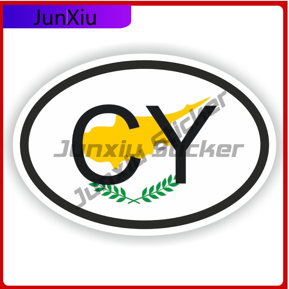 Car Accessories Cyprus - キプロスオーバル国コード Cy 旗国章白枠付きビニールデカール V125 Suv 車カバー防水屋外アクセサリー