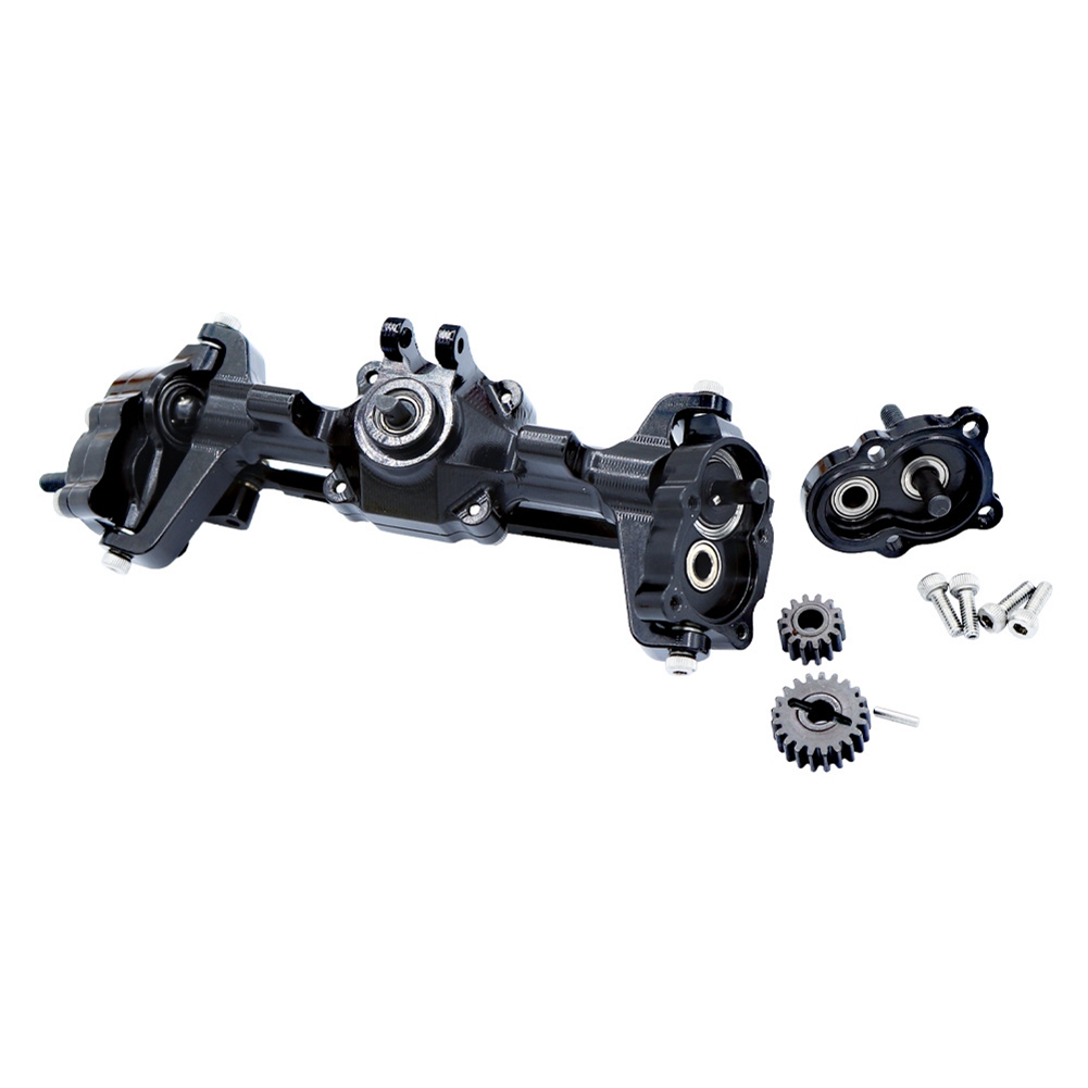 Car Accessories Useful - B78B：FMS FCX24用、ギア付きの完全金属製フロントおよびリアポータルアクスル。1/24スケールのRCカー用アップグレードパーツ、アクセサリー。使いやすい。-ブラック