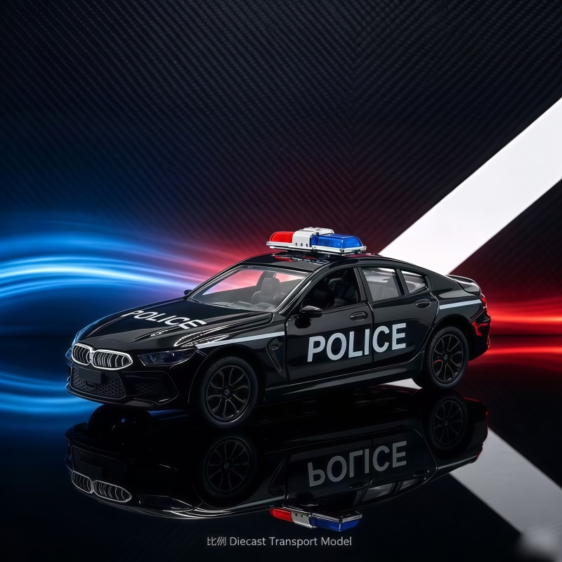 Car Accessories Toy - 1/36スケールの市警察スポーツカー合金製モデル、リターンスライド式おもちゃ、ドアとトランクは開閉可能、ホビーコレクション展示用おもちゃ