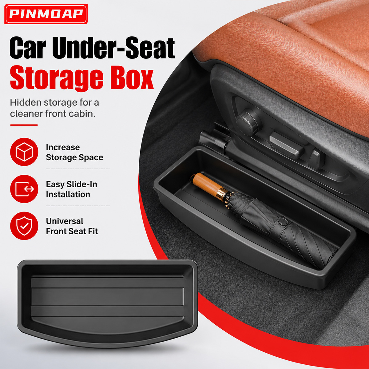 Car Accessories Useful - PINMOAP 車用シート下収納ボックス ユニバーサルフロントシートオーガナイザートレイ 隠し収納 ABS 簡単取り付け