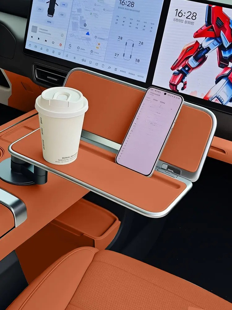 Back Seat Car Table - センターコンソール用小型テーブル 折りたたみ式カップホルダー 360度固定 ° Xiaomi YU7/SU7改造用回転式作業デスク