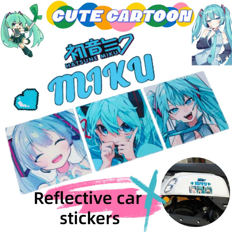 Car Accessories Toy - 2026年新作クリエイティブ初音ミクアニメ反射ステッカー、車の後部窓、電動スクーター、ヘルメット用のかわいいデカール