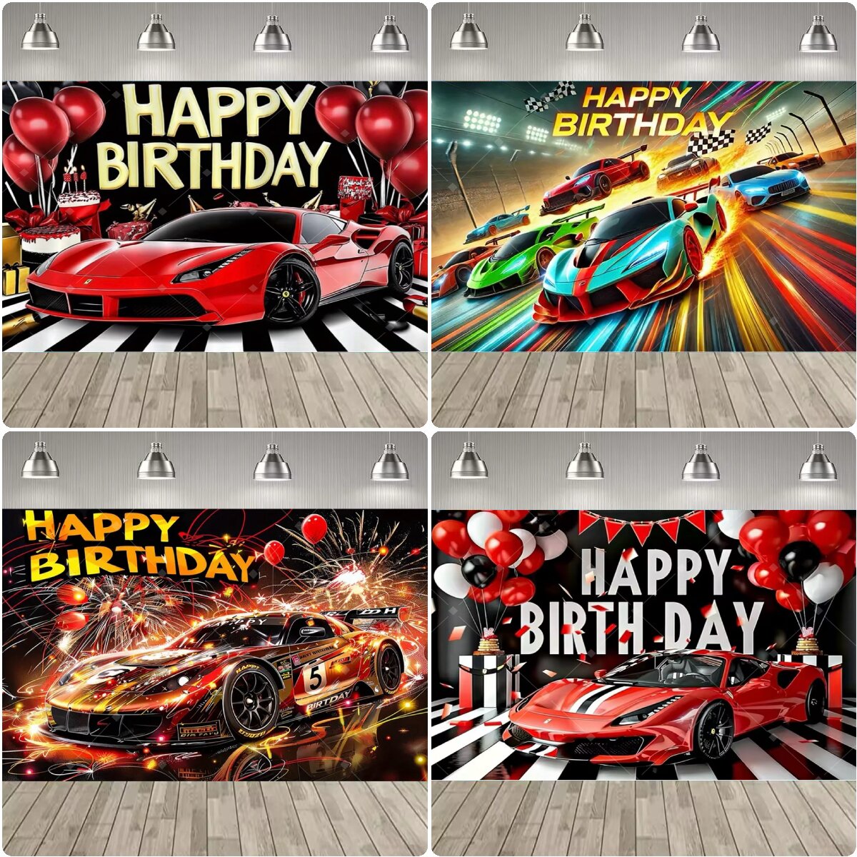 Car Accessories Banner - レースカーの誕生日背景幕 赤いスーパーカーのテーマ ハッピーバースデーパーティーバナー 男の子の誕生日写真装飾 フォトブース小道具