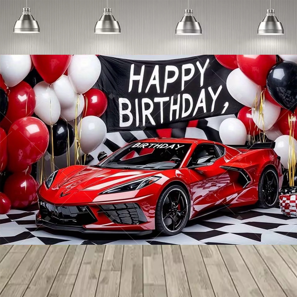 レースカーの誕生日背景幕 赤いスーパーカーのテーマ ハッピー - Car Accessories Banner のレビューと価格