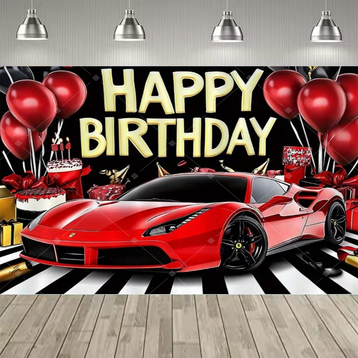 レースカーの誕生日背景幕 赤いスーパーカーのテーマ ハッピー - Car Accessories Banner のレビューと価格