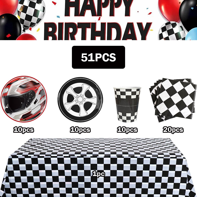 ハッピーレースカーテーマの誕生日パーティーデコレーション食器 - Car Accessories Banner のレビューと価格